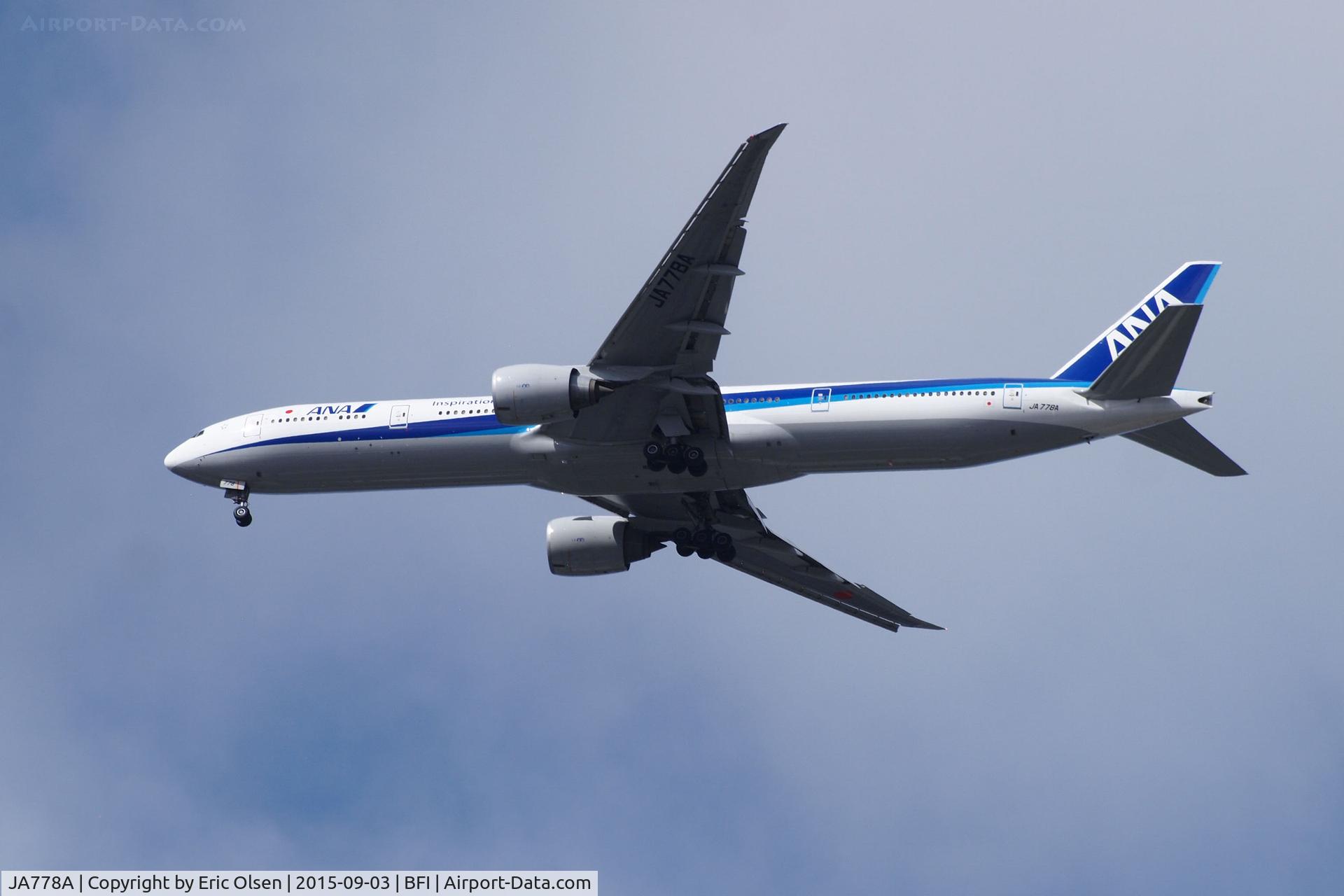JA778A, 2007 Boeing 777-381/ER C/N 32651, Boeing 777 on final for Seatac. Photo taken from Boeing Field.