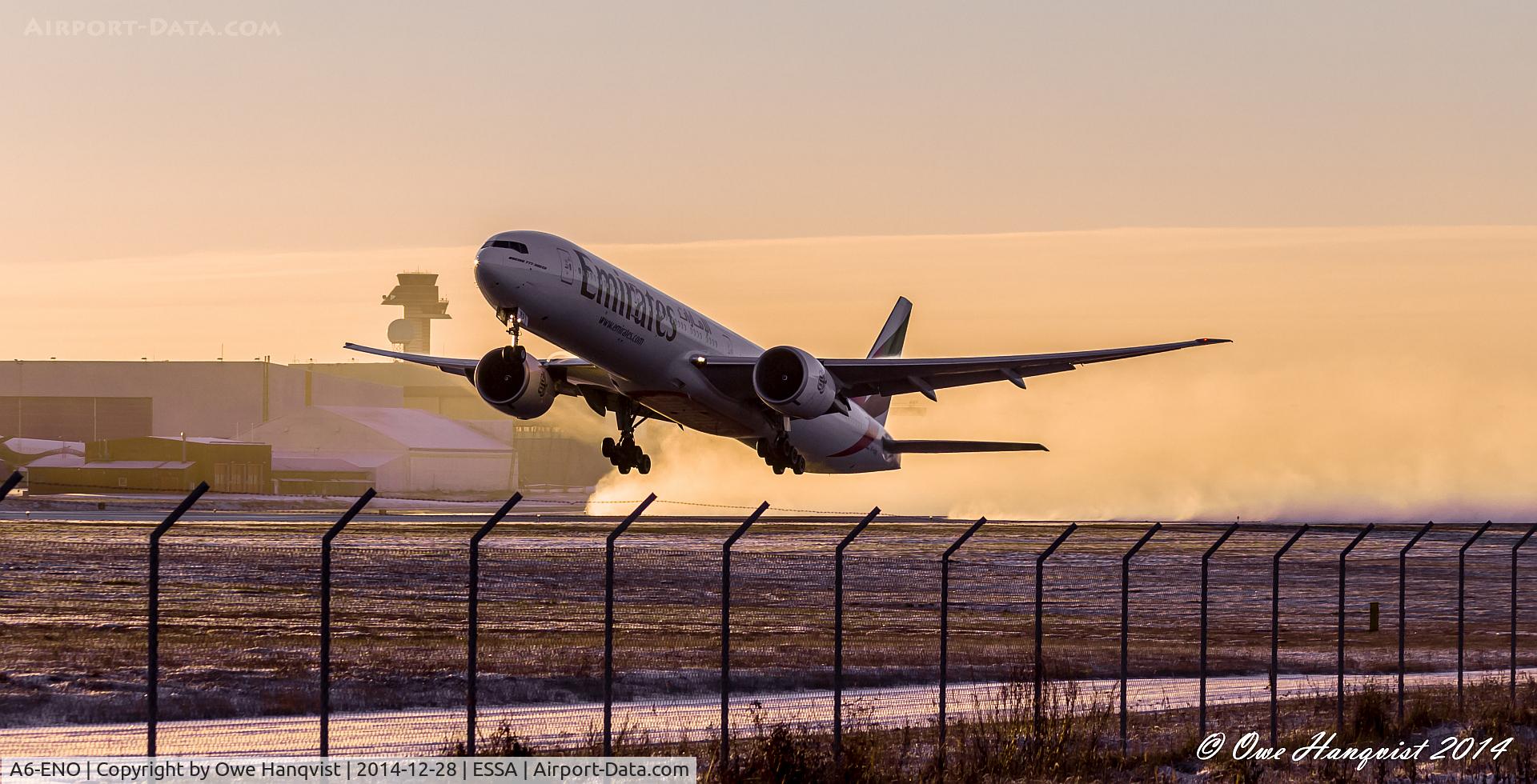 A6-ENO, 2014 Boeing 777-31H/ER C/N 41361, In the last light of the day.