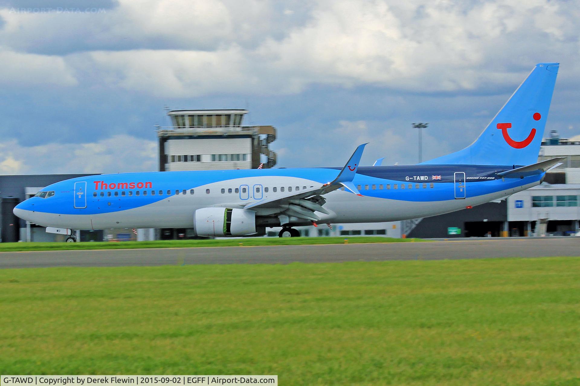 G-TAWD, 2012 Boeing 737-8K5 C/N 37265, 737,Thomson Airways, callsign Thomson 5YW, seen shortly after landing on runway 30, out of Palma Mallorca, note, open reverse thruster doors.