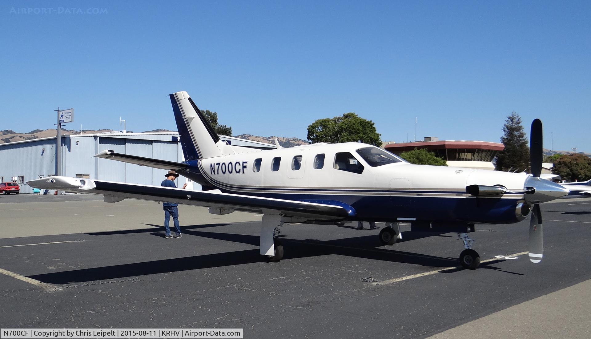 N700CF, 1996 Socata TBM-700 C/N 123, Locally-based 1996 Socata TBM-700 sitting on the hot transient ramp before we taxi it to Lafferty at Reid Hillview Airport, San Jose, CA.