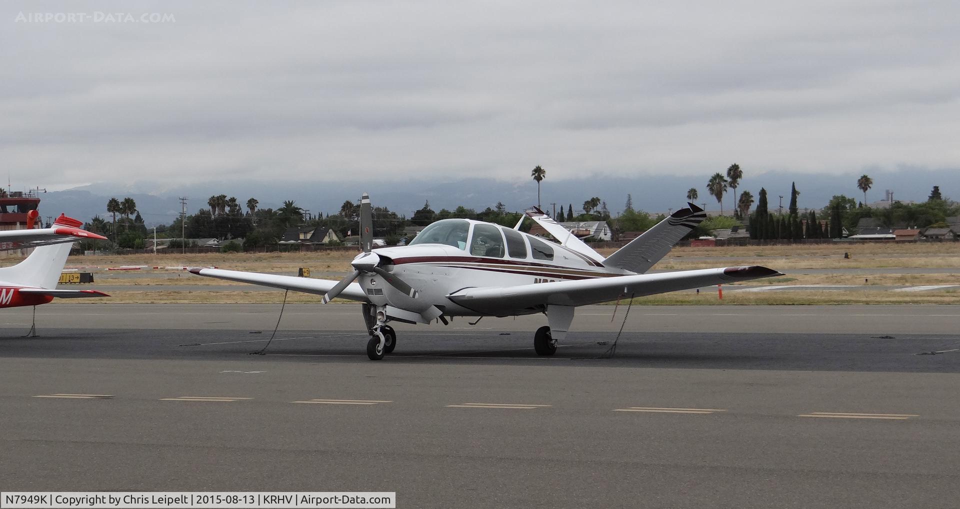 N7949K, 1965 Beech S35 Bonanza C/N D-7938, Nevada-owned 1965 Beech S35 sitting on the transient ramp early in the morning at Reid Hillview Airport, San Jose, CA.