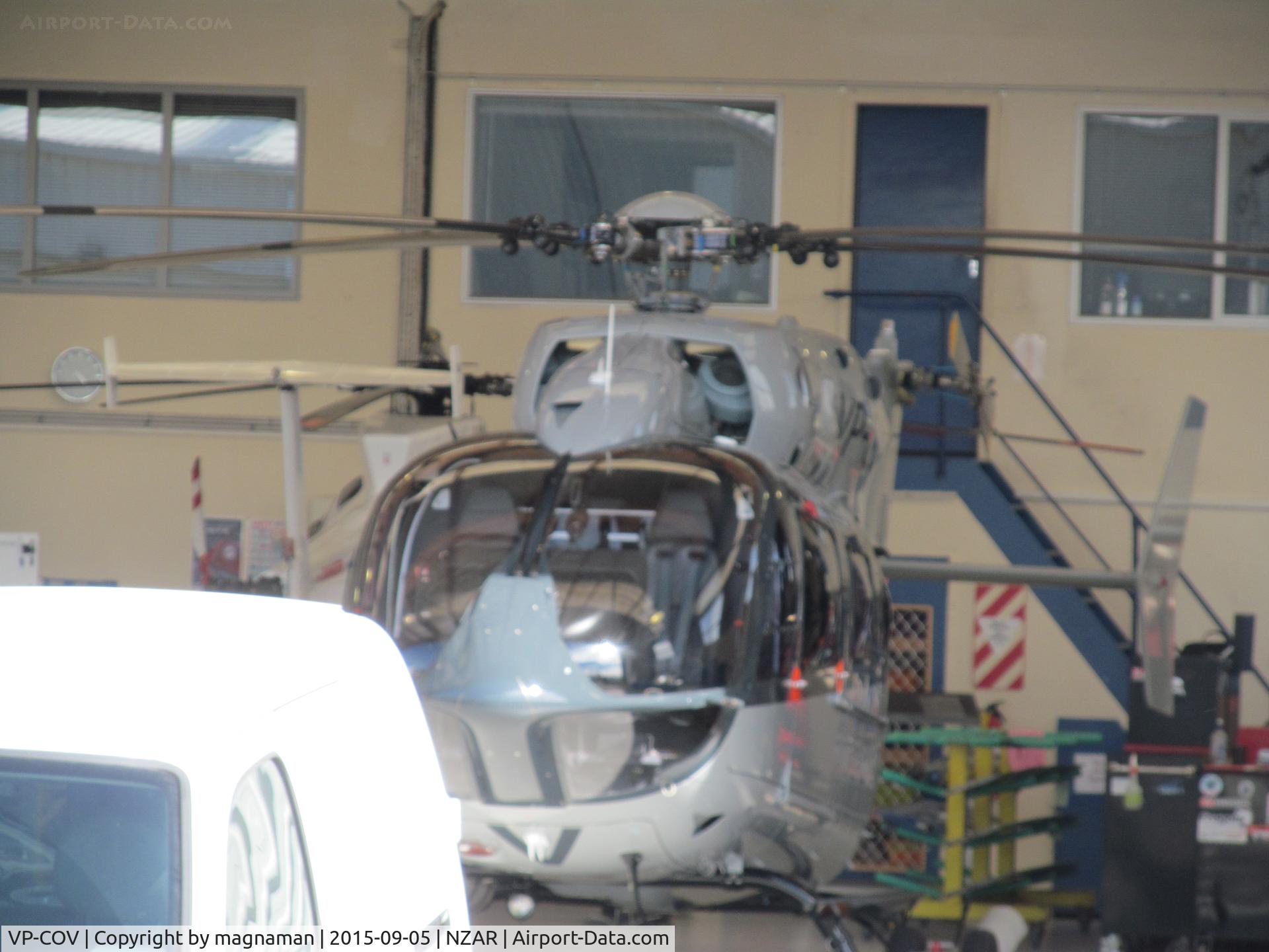 VP-COV, Eurocopter-Kawasaki EC-145 (BK-117C-2) C/N 9669, Not the best photo - in Airwork hangar Ardmore. From super yacht Ocean Victory currently docked in Auckland harbour.