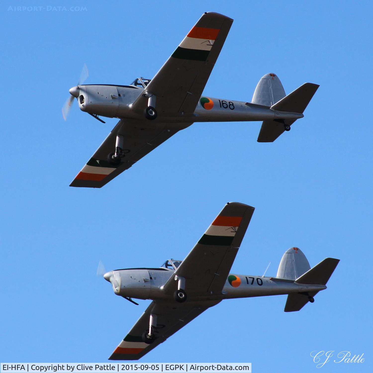 EI-HFA, De Havilland DHC-1 Chipmunk T.20 C/N C1/0464, Seen displaying as '168' with 170/EI-HFC as part of the Irish Air Corps Historic Flight at the Scottish Airshow 2015 held at Ayr seafront and Prestwick Airport EGPK