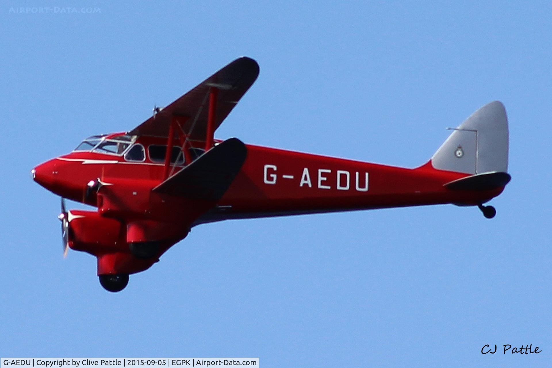 G-AEDU, 1937 De Havilland DH-90A Dragonfly C/N 7526, Seen displaying at the Scottish Airshow 2015 held at Ayr seafront and Prestwick Airport EGPK