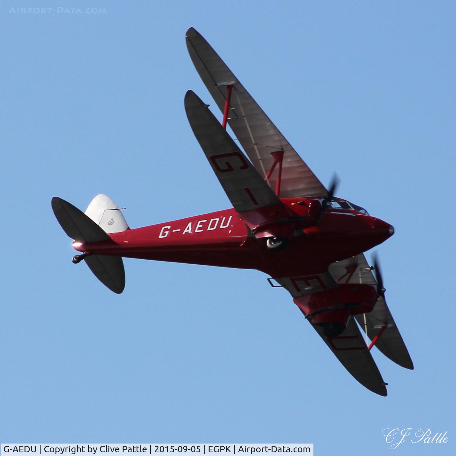 G-AEDU, 1937 De Havilland DH-90A Dragonfly C/N 7526, Seen displaying at the Scottish Airshow 2015 held at Ayr seafront and Prestwick Airport EGPK