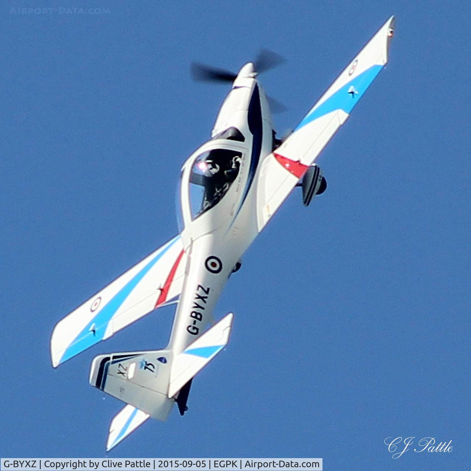G-BYXZ, 2001 Grob G-115E Tutor T1 C/N 82182/E, Flt Lt Andy Preece RAF displaying at the Scottish Airshow 2015 held at Ayr seafront and Prestwick Airport EGPK
