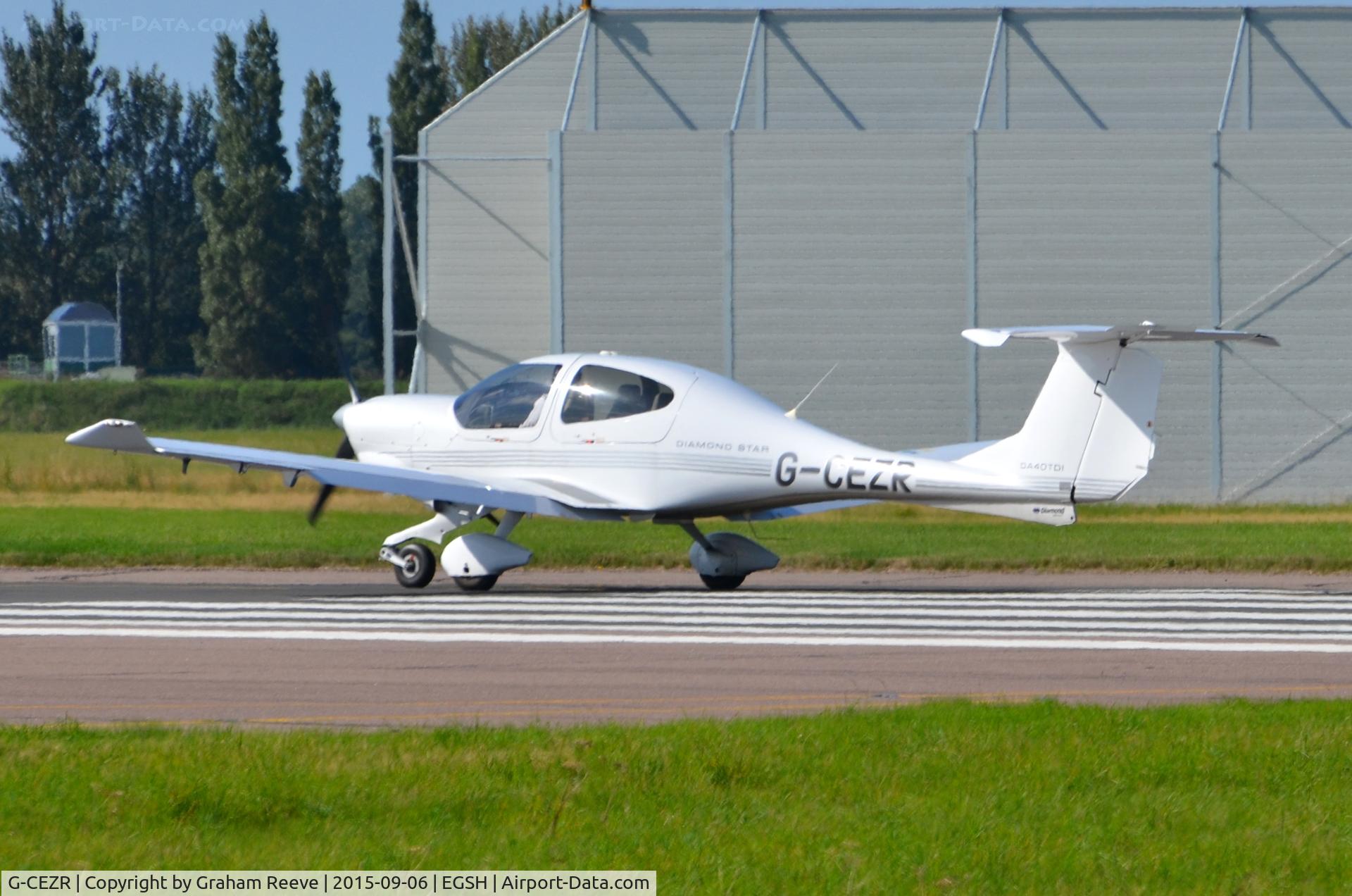 G-CEZR, 2008 Diamond DA-40D Diamond Star C/N D4.343, About to take off on runway 