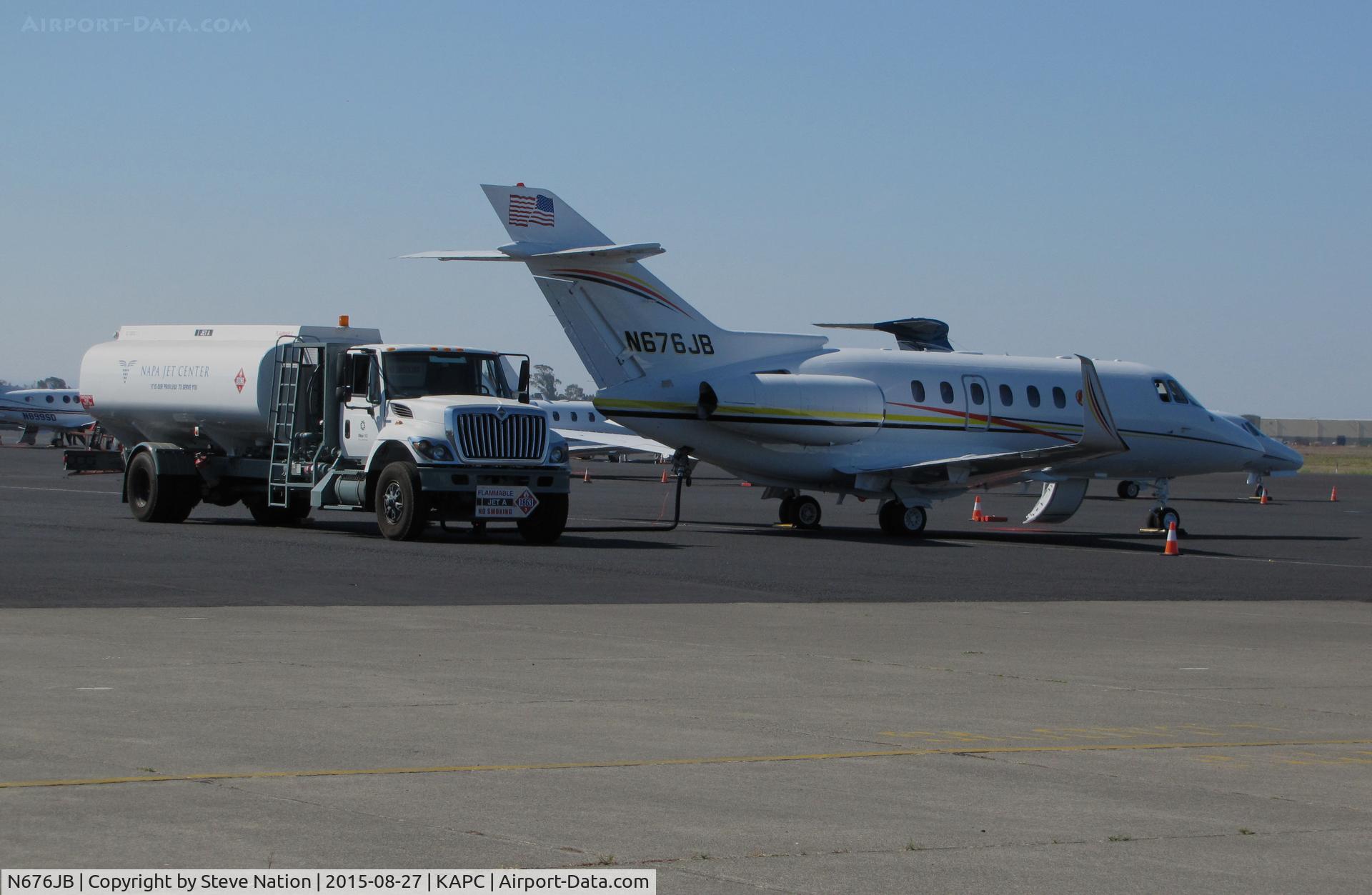 N676JB, 2003 Raytheon Hawker 800XP C/N 258619, Locally-based Jelly Belly Hawker 800XP N676JB being refueled @ Napa County Regional Airport, CA