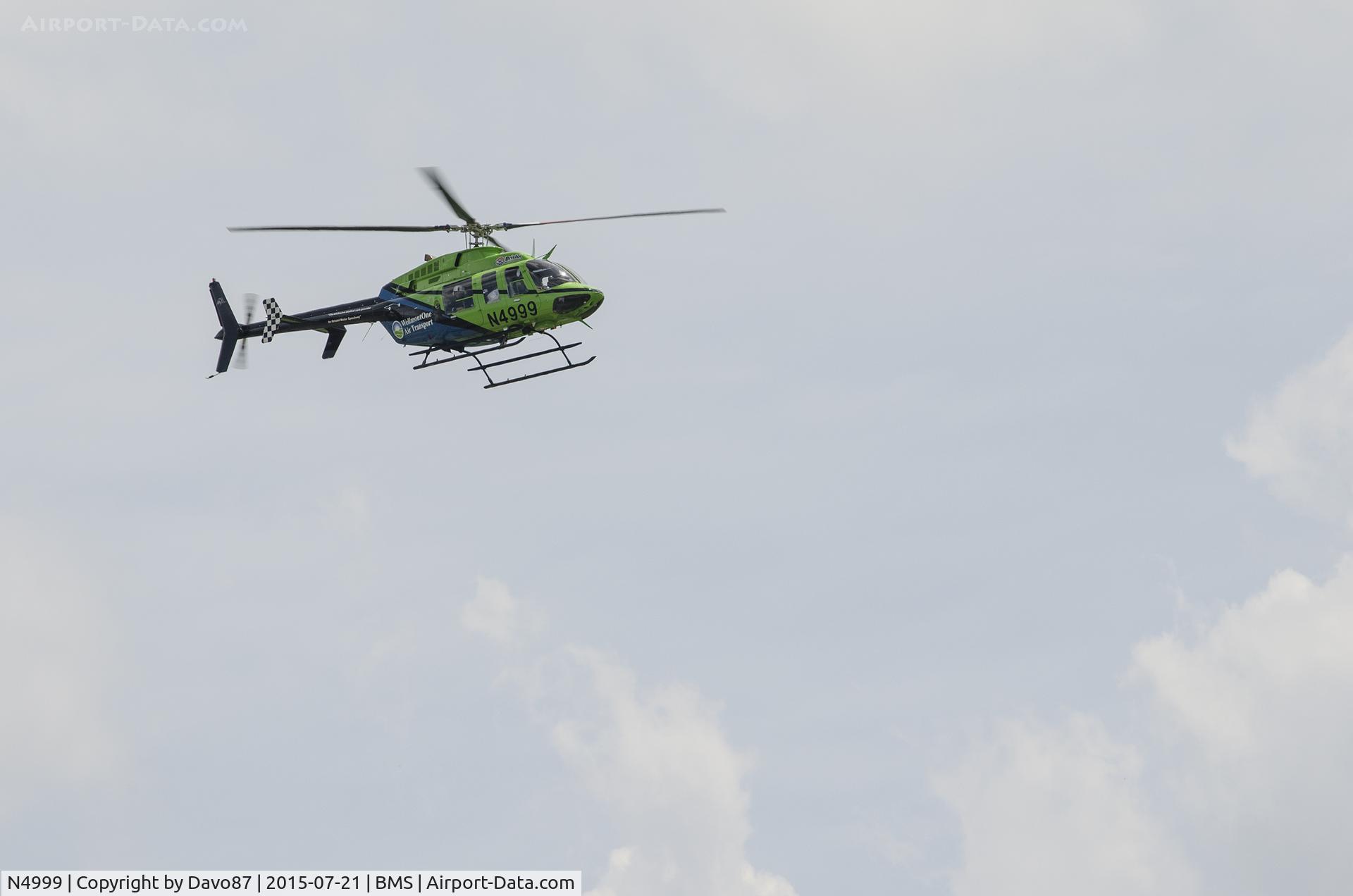 N4999, 1998 Bell 407 C/N 53323, Wellmont One air ambulance coming in to land on the helipad at Bristol Motor Speedway. The helicopter is based at BMS.