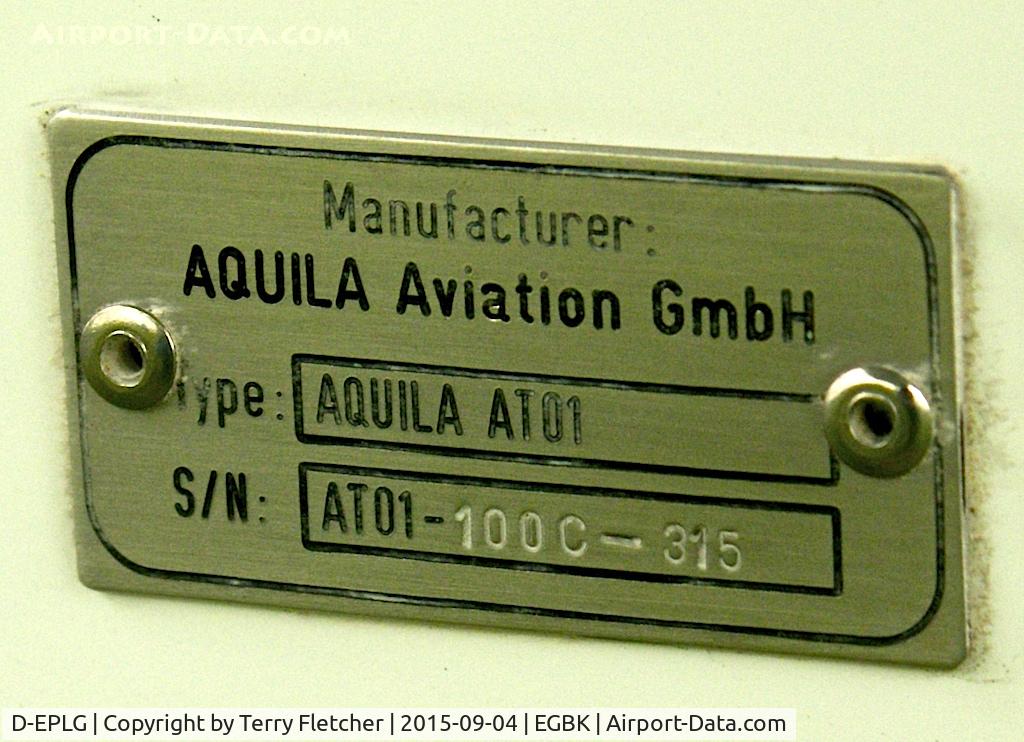 D-EPLG, 2014 Aquila A211 C/N AT01-100C-315, Construction Plate for D-EPLG
