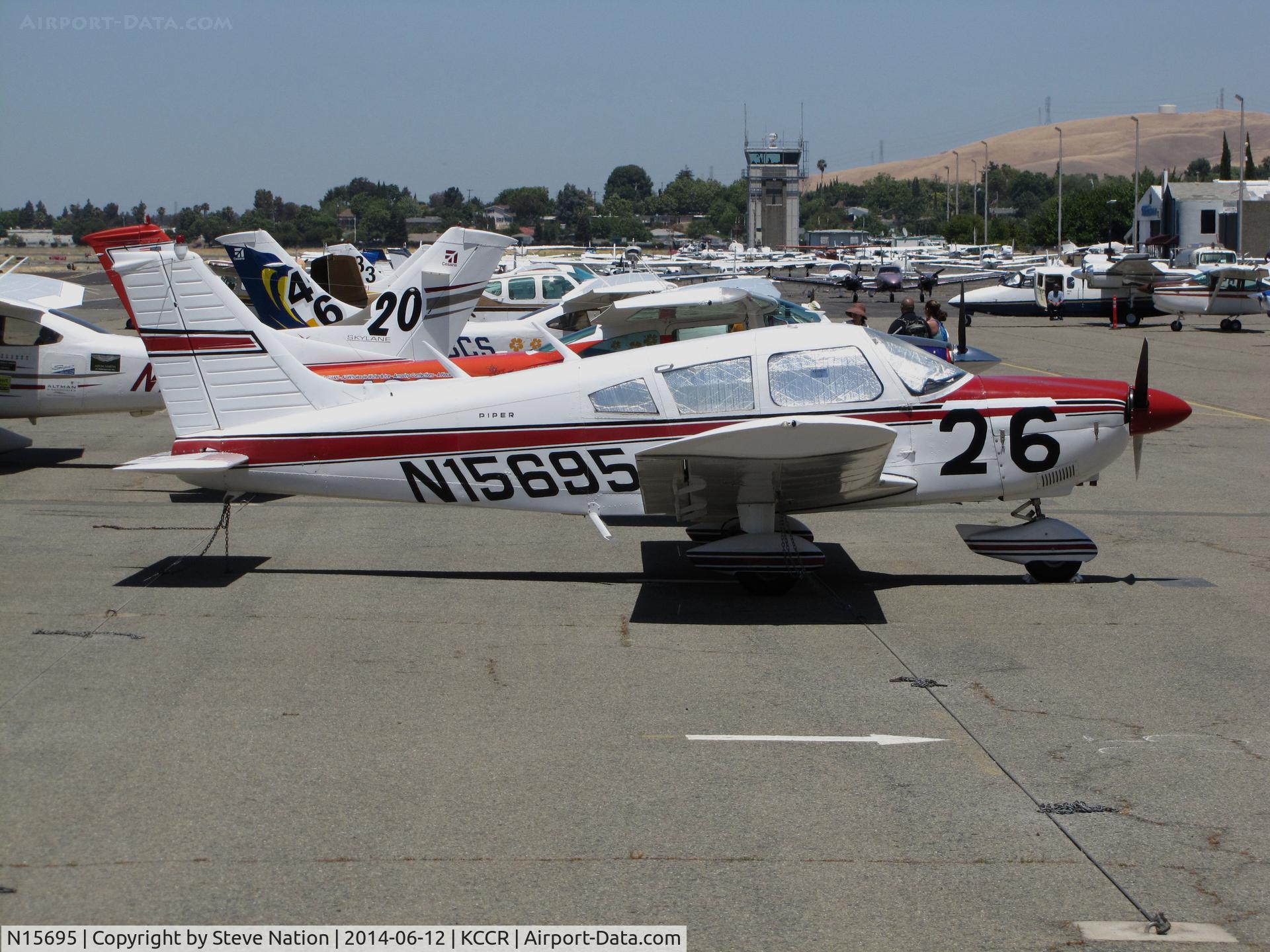 N15695, 1972 Piper PA-28-180 C/N 28-7305120, 1972 Piper PA-28-180 Race #26 for Women's 2014 Air Race Classic from Concord, CA to York, PA. Photo taken at Buchanan Field (KCCR) two days before the race. Pilots were Carolyn, Lydia and Cara Baldwin.