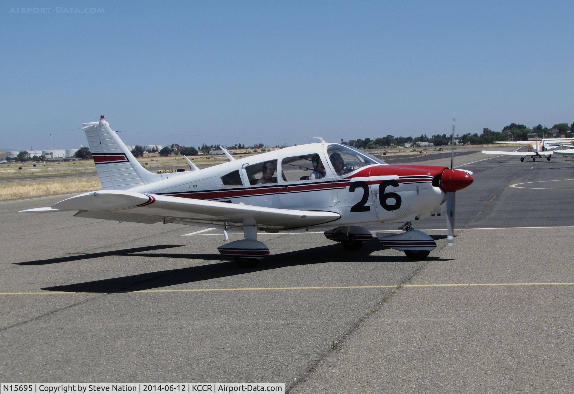 N15695, 1972 Piper PA-28-180 C/N 28-7305120, 1972 Piper PA-28-180 Race #26 arriving for Women's 2014 Air Race Classic from Concord, CA to York, PA. Photo taken at Buchanan Field (KCCR) two days before the race. Pilots were Carolyn, Lydia and Cara Baldwin.