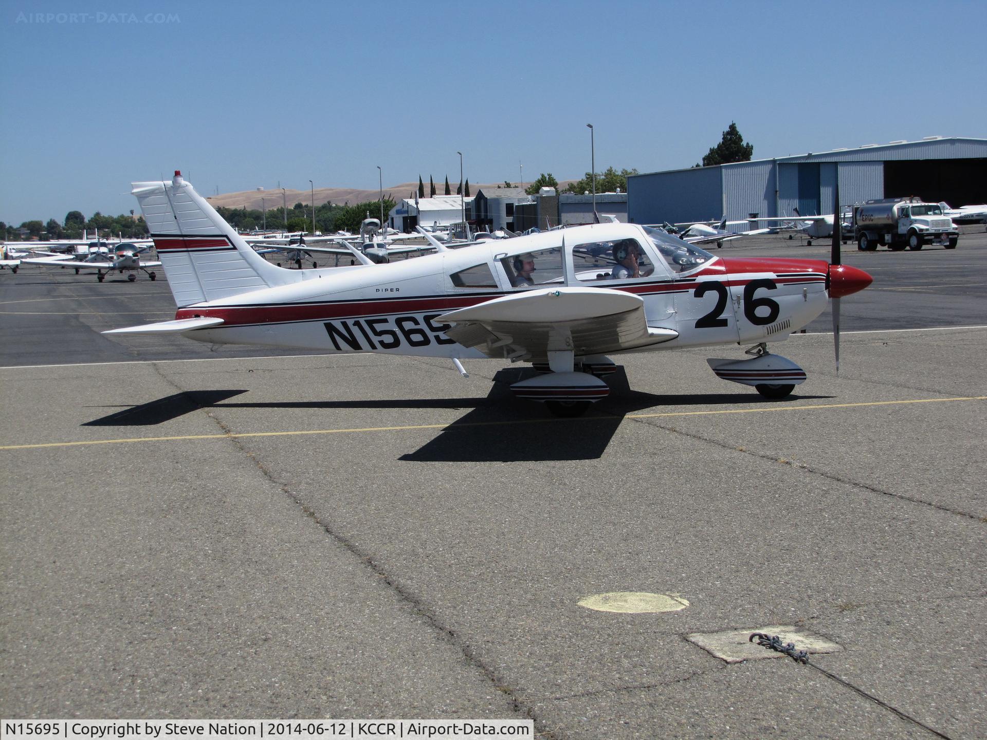 N15695, 1972 Piper PA-28-180 C/N 28-7305120, 1972 Piper PA-28-180 Race #26 arriving for Women's 2014 Air Race Classic from Concord, CA to York, PA. Photo taken at Buchanan Field (KCCR) two days before the race. Pilots were Carolyn, Lydia and Cara Baldwin.