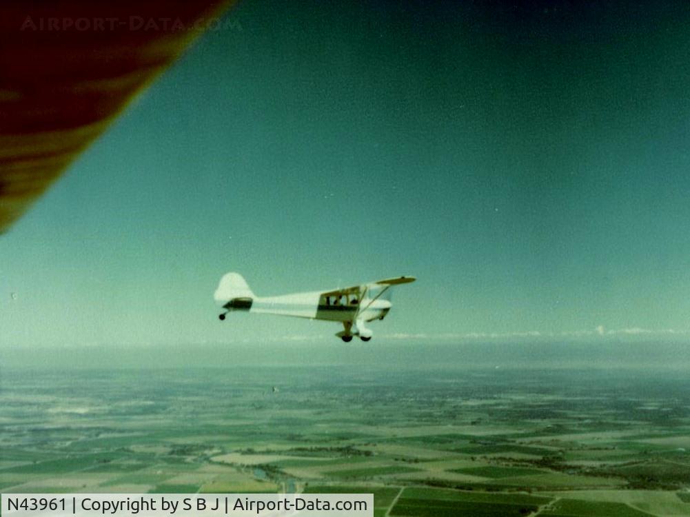 N43961, 1946 Taylorcraft BC12-D C/N 7620, 961 in flight near Tracy,Calif.View is to the east.