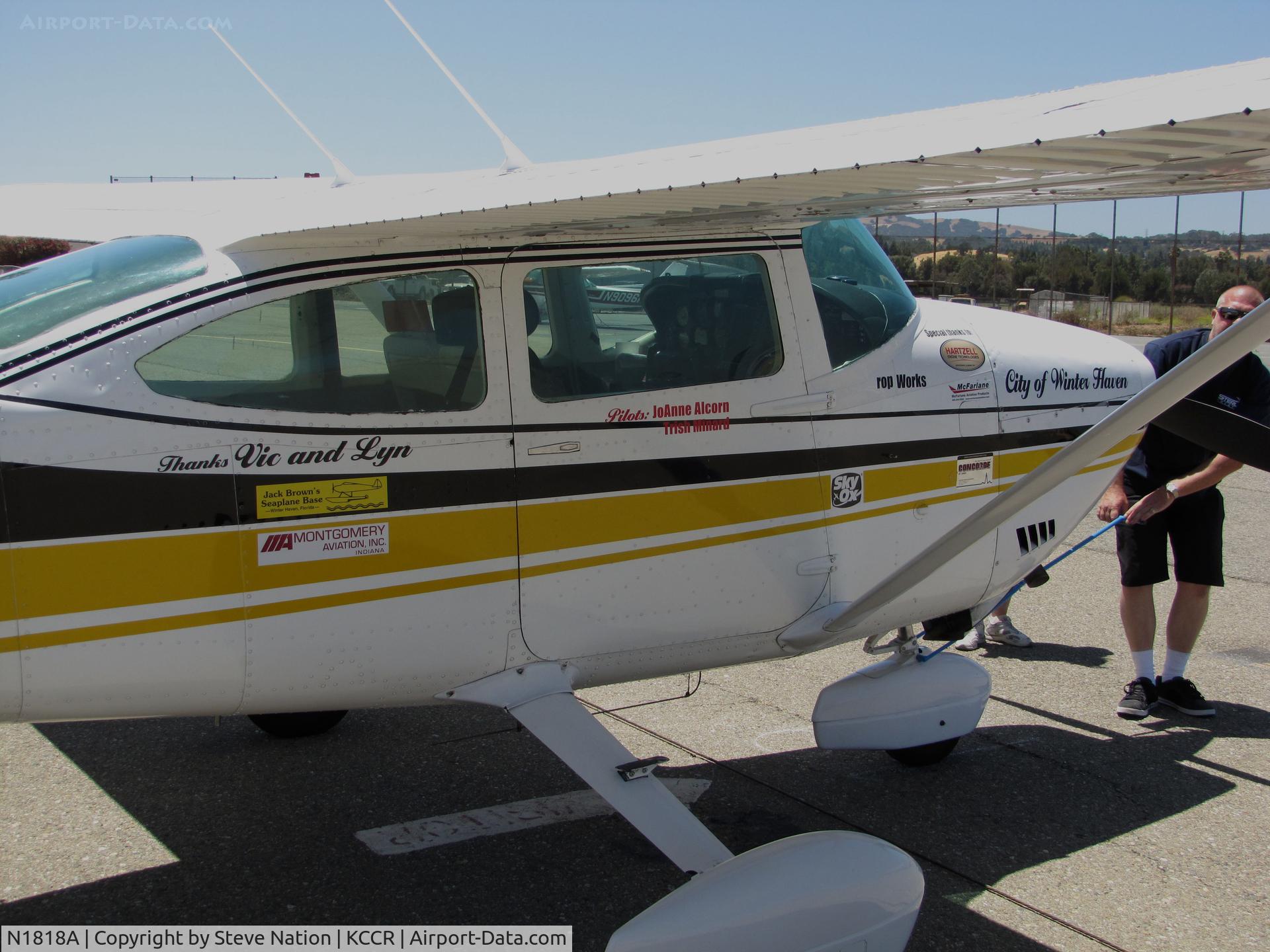 N1818A, 1978 Cessna 182Q Skylane C/N 18266532, Close-Up cockpit area of 1978 Cessna 182@ Race #51 for Women's 2014 Air Classic Race from Buchanan Field-Concord, CA to York, PA. Photo taken two days before the race. Pilots were Nancy Maas, Judy Snow and Rita Limmer.
