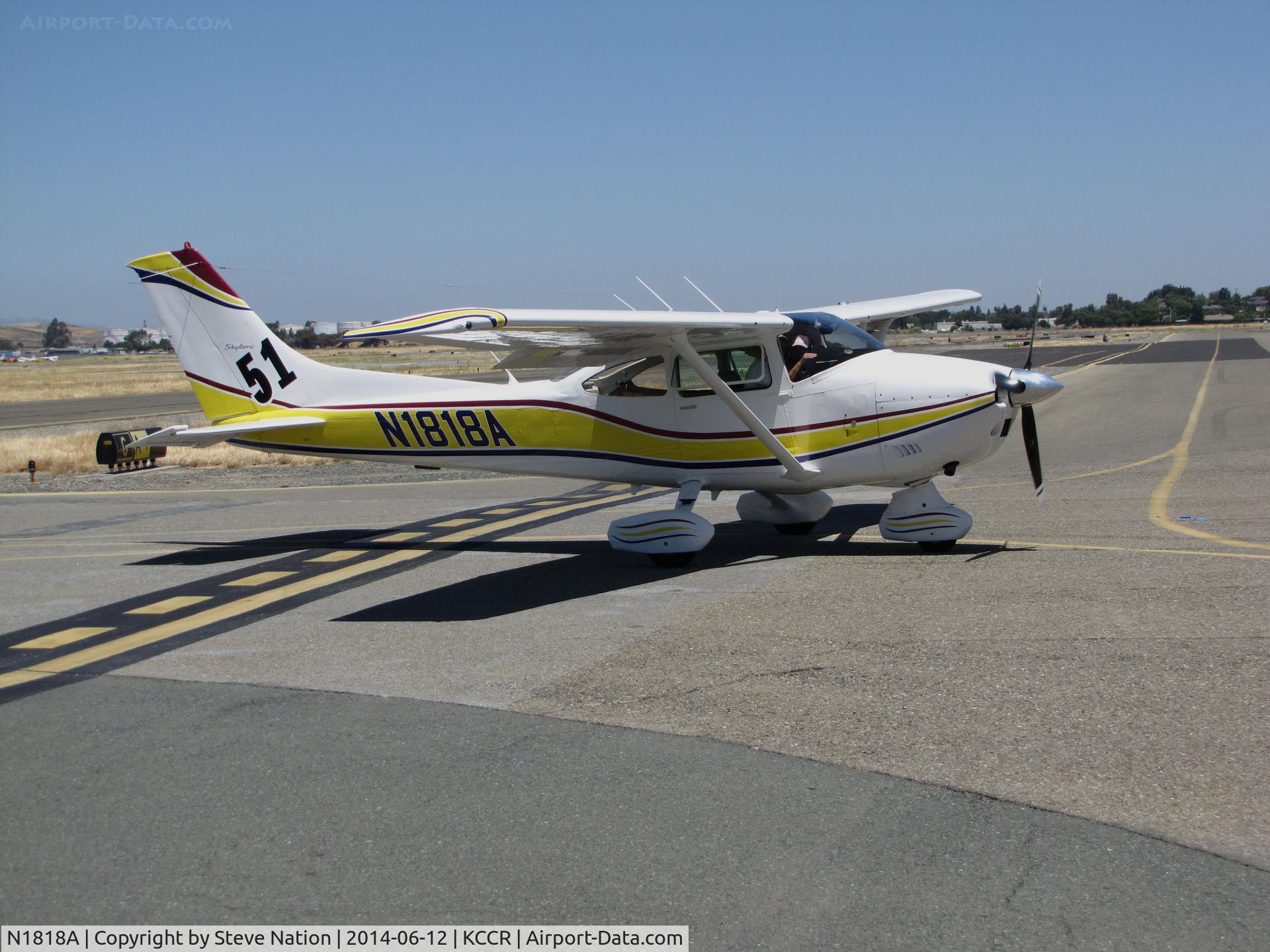N1818A, 1978 Cessna 182Q Skylane C/N 18266532, 1978 Cessna 182@ Race #51 taxis in for Women's 2014 Air Classic Race from Buchanan Field-Concord, CA to York, PA. Photo taken two days before the race. Pilots were Nancy Maas, Judy Snow and Rita Limmer.