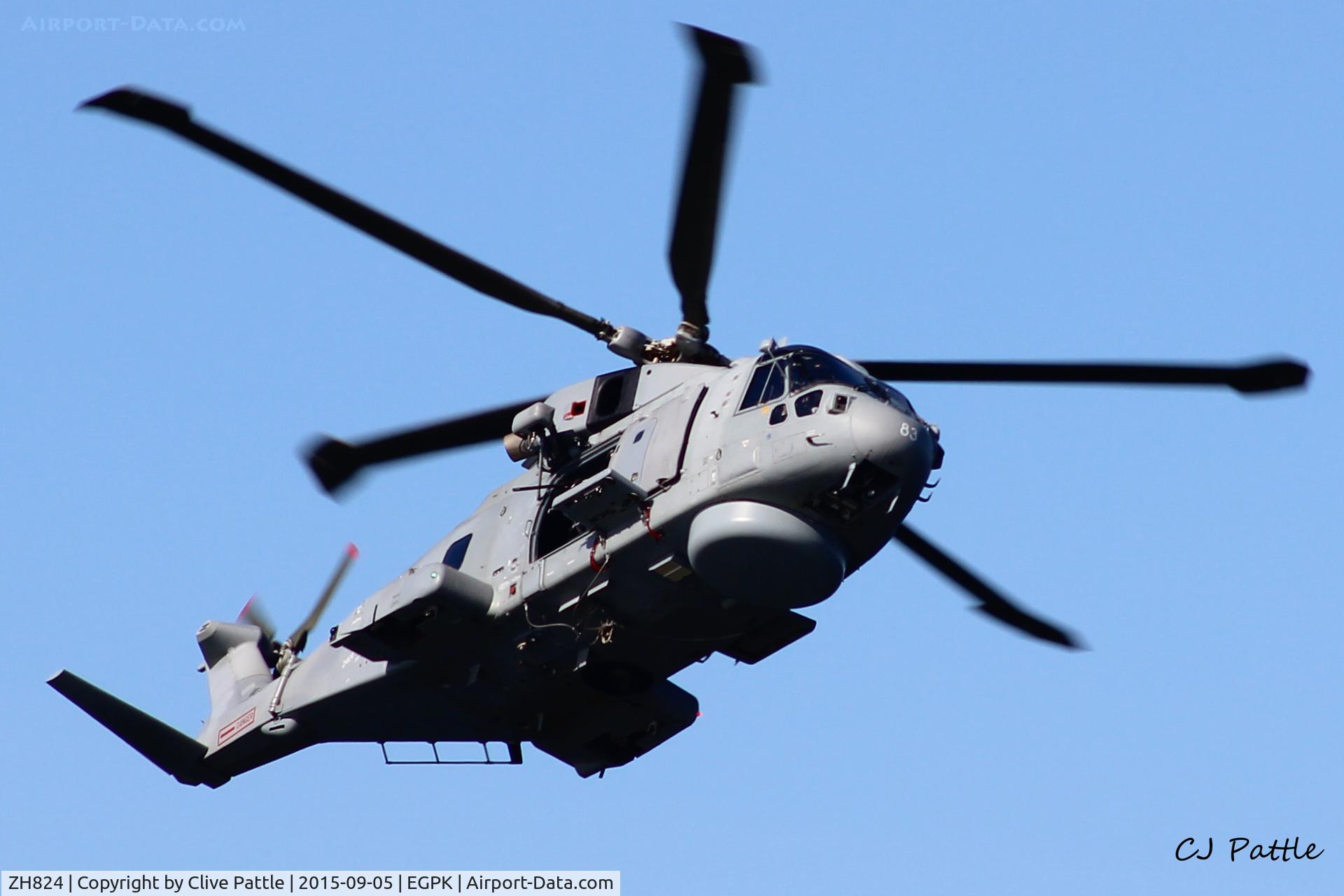 ZH824, 1998 AgustaWestland EH-101 Merlin HM.1 C/N 50021/RN04, Displaying in a joint RN/RM amphibious assault demonstration at Ayr seafront during the Scottish Airshow 2015 co-located at the nearby Prestwick EGPK