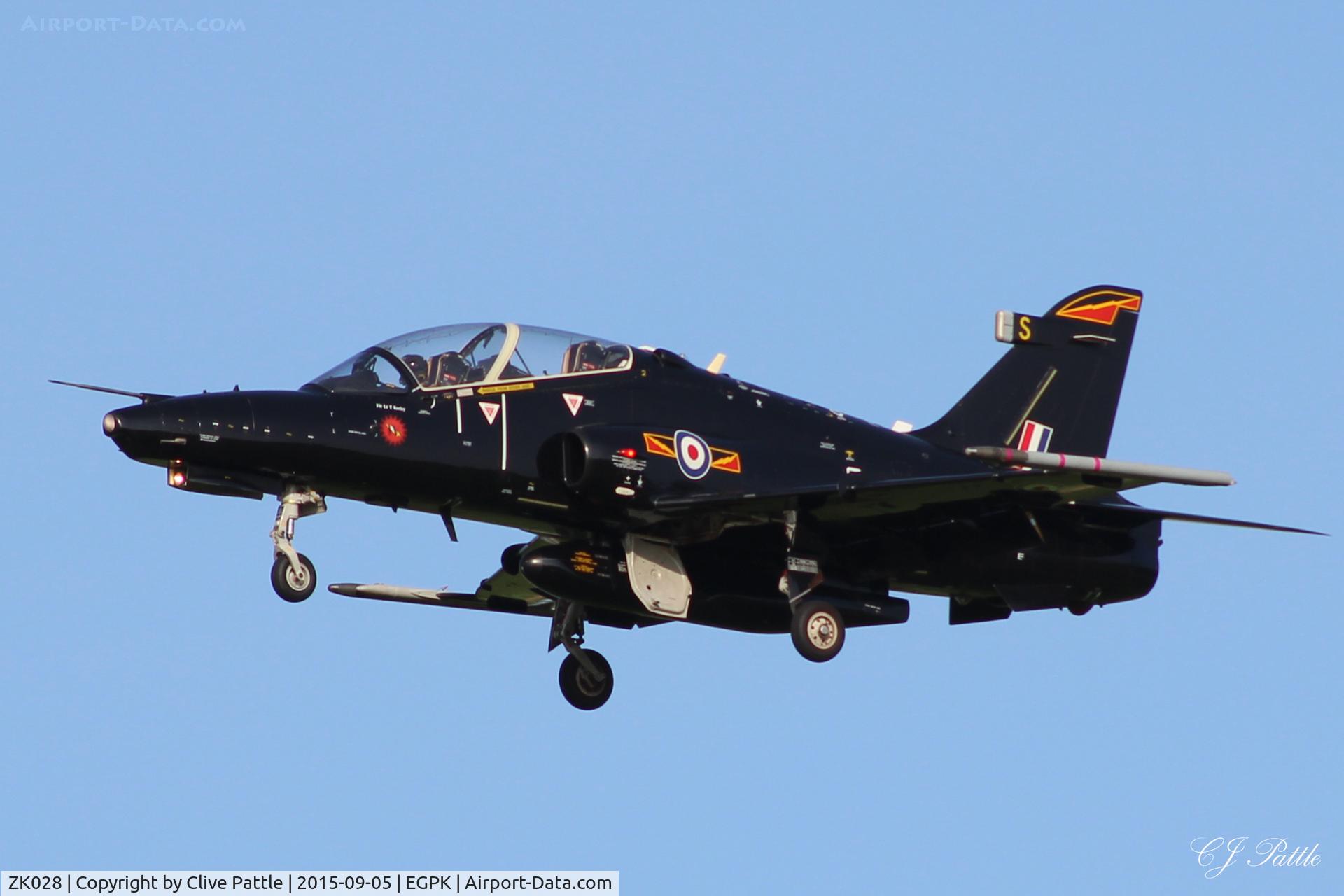 ZK028, 2009 British Aerospace Hawk T2 C/N RT019/1257, Landing back at Prestwick EGPK after displaying with the RAF Hawk T.2 Role Demo duo at the Scottish Airshow 2015 held at Ayr seafront and Prestwick Airport EGPK and at Portrush, Northern Ireland on the same day.