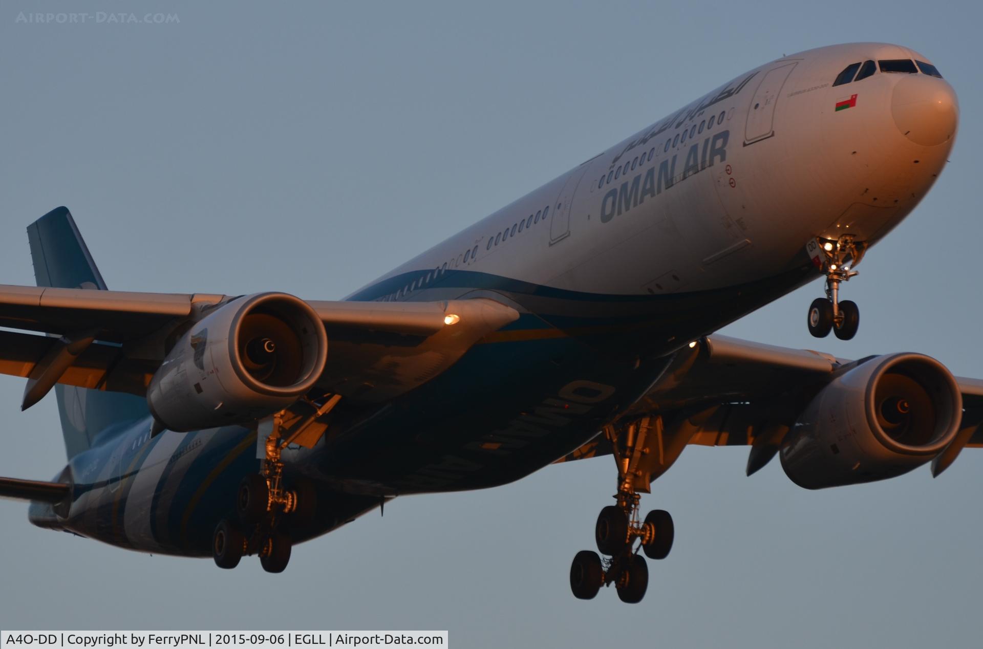 A4O-DD, 2009 Airbus A330-343X C/N 1063, Evening arrival in LHR