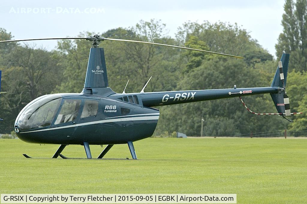 G-RSIX, 2011 Robinson R66 Turbine C/N 0017, At 2015 LAA Rally at Sywell