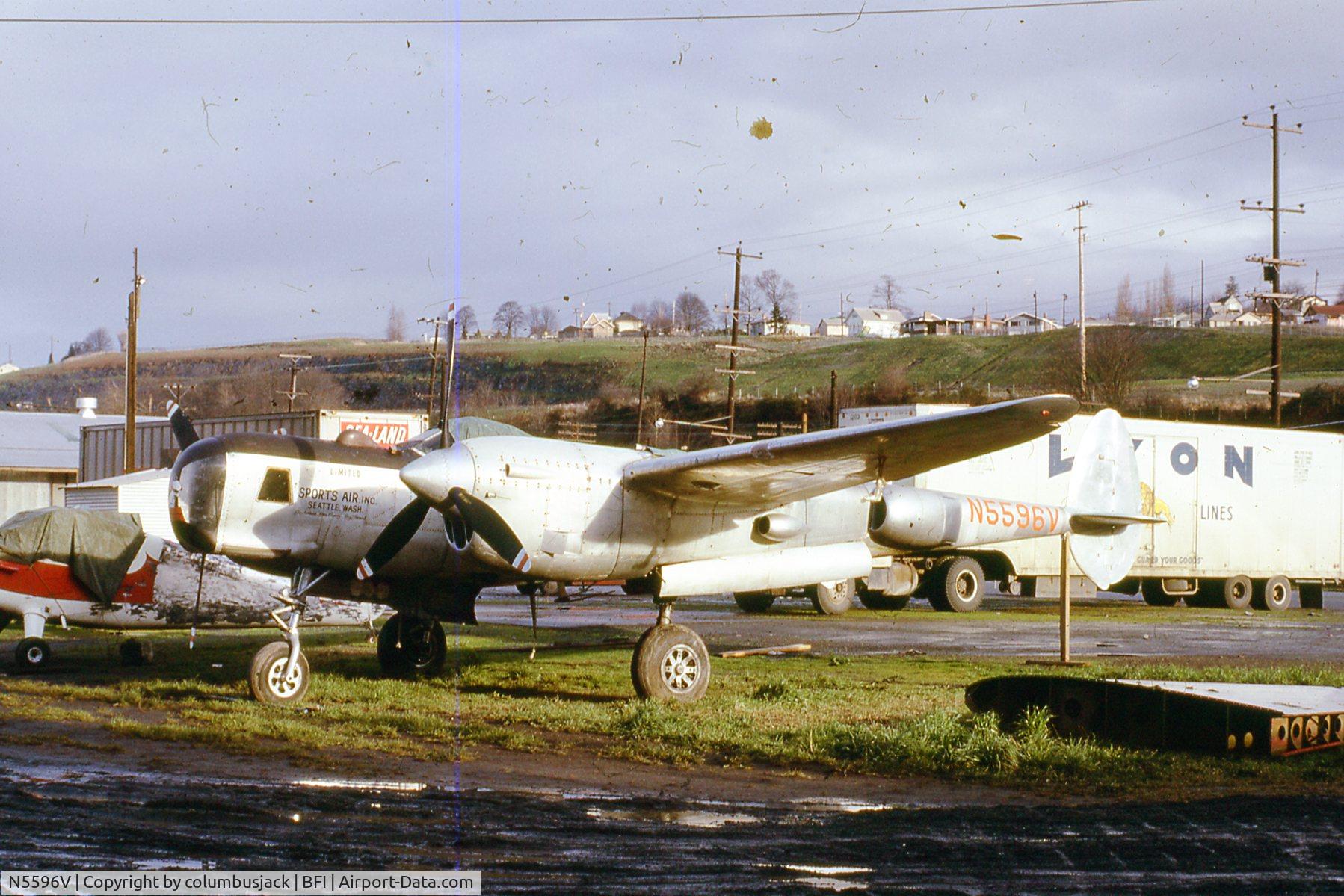 N5596V, 1944 Lockheed P-38L C/N 44-26966, Seen at Boeing Field September or so 1965
