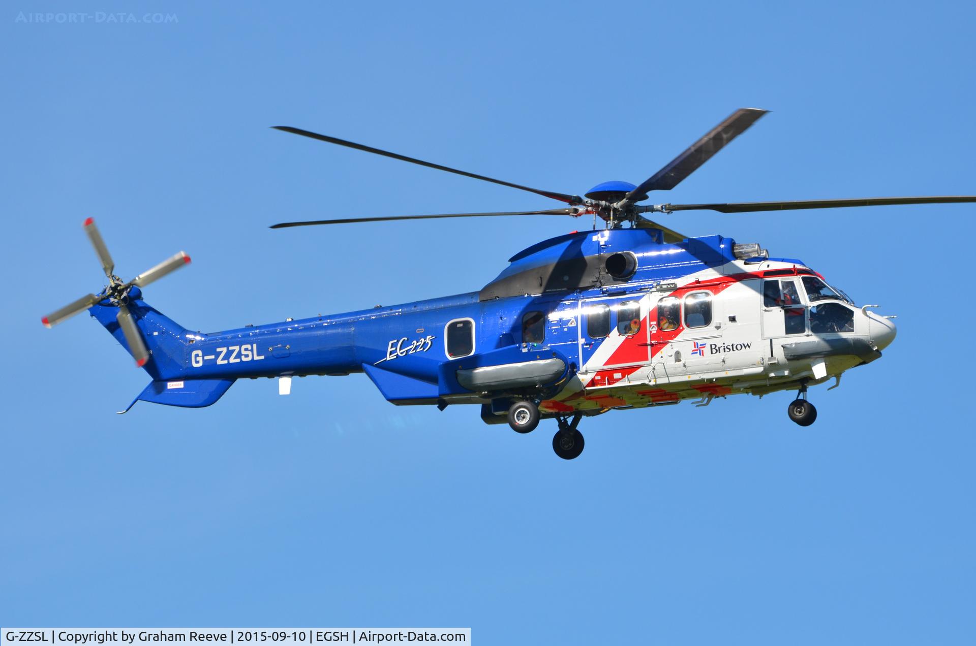 G-ZZSL, 2014 Airbus Helicopters EC-225LP Super Puma C/N 2928, Landing at Norwich.