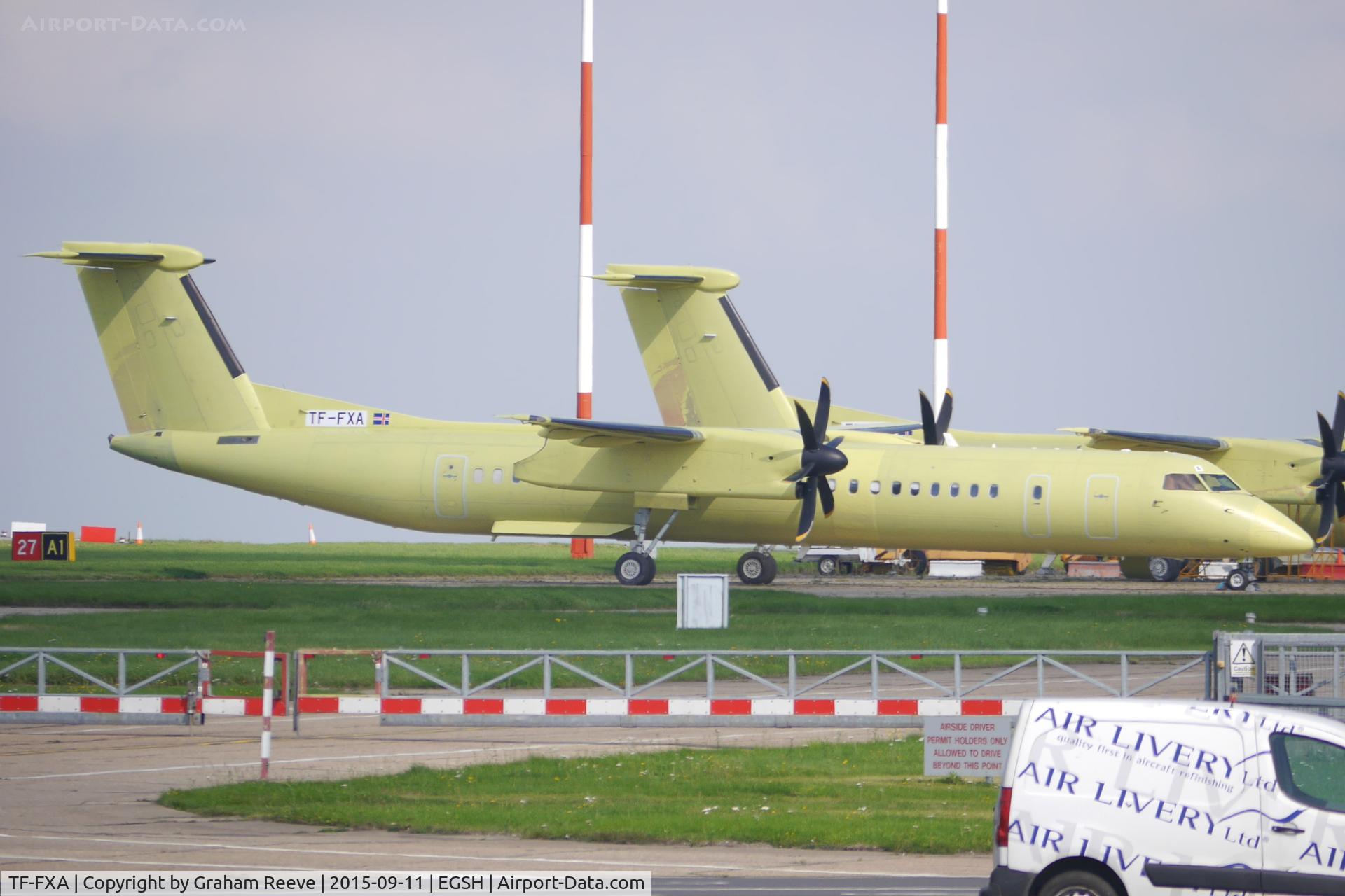 TF-FXA, 2001 Bombardier DHC-8-402 Q400 Dash 8 C/N 4022, Freshly painted and re-registered (ex P2-PXP).