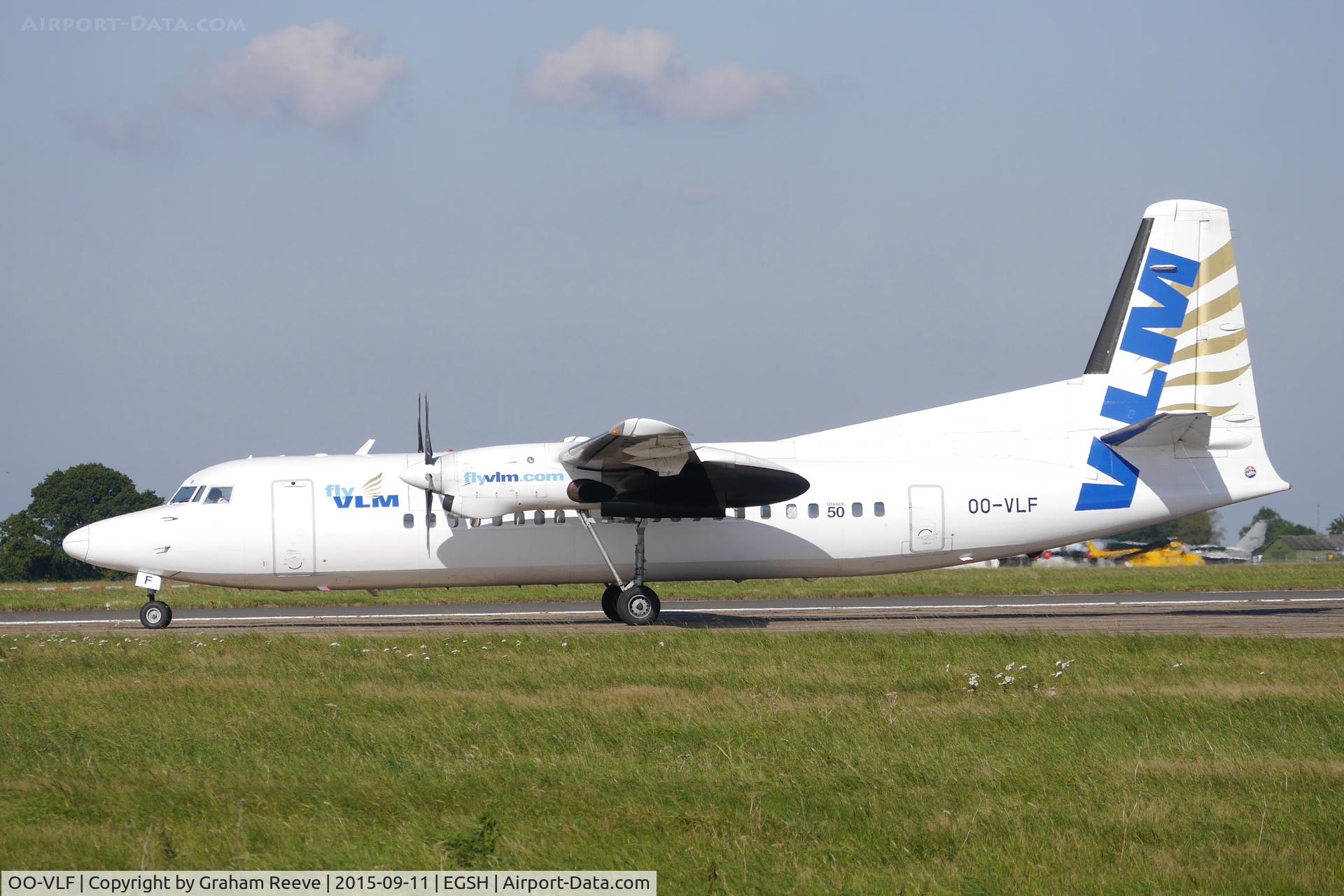 OO-VLF, 1991 Fokker 50 C/N 20208, About to depart from Norwich.
