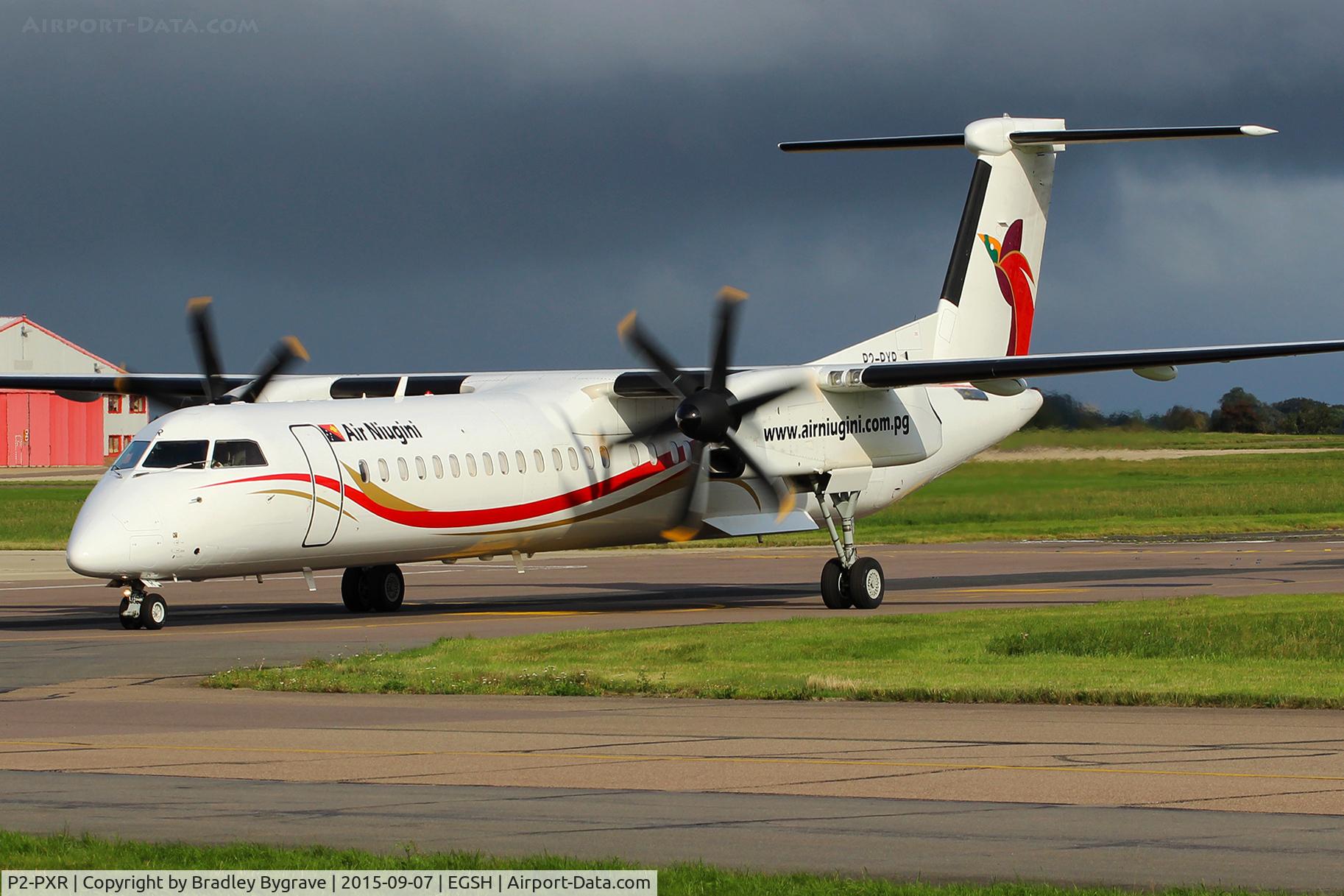 P2-PXR, 2001 De Havilland Canada DHC-8-402Q Dash 8 C/N 4038, Taxiing down Delta...