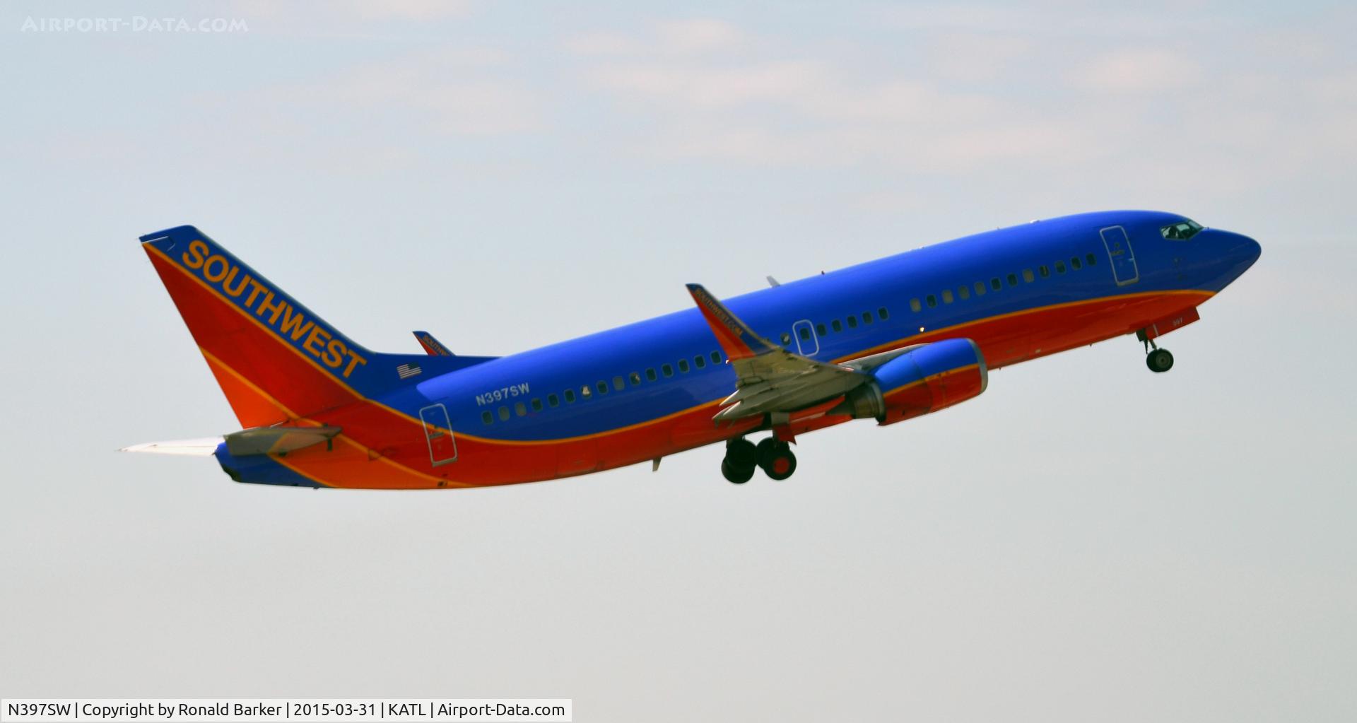 N397SW, 1995 Boeing 737-3H4 C/N 27691, Takeoff Atlanta
