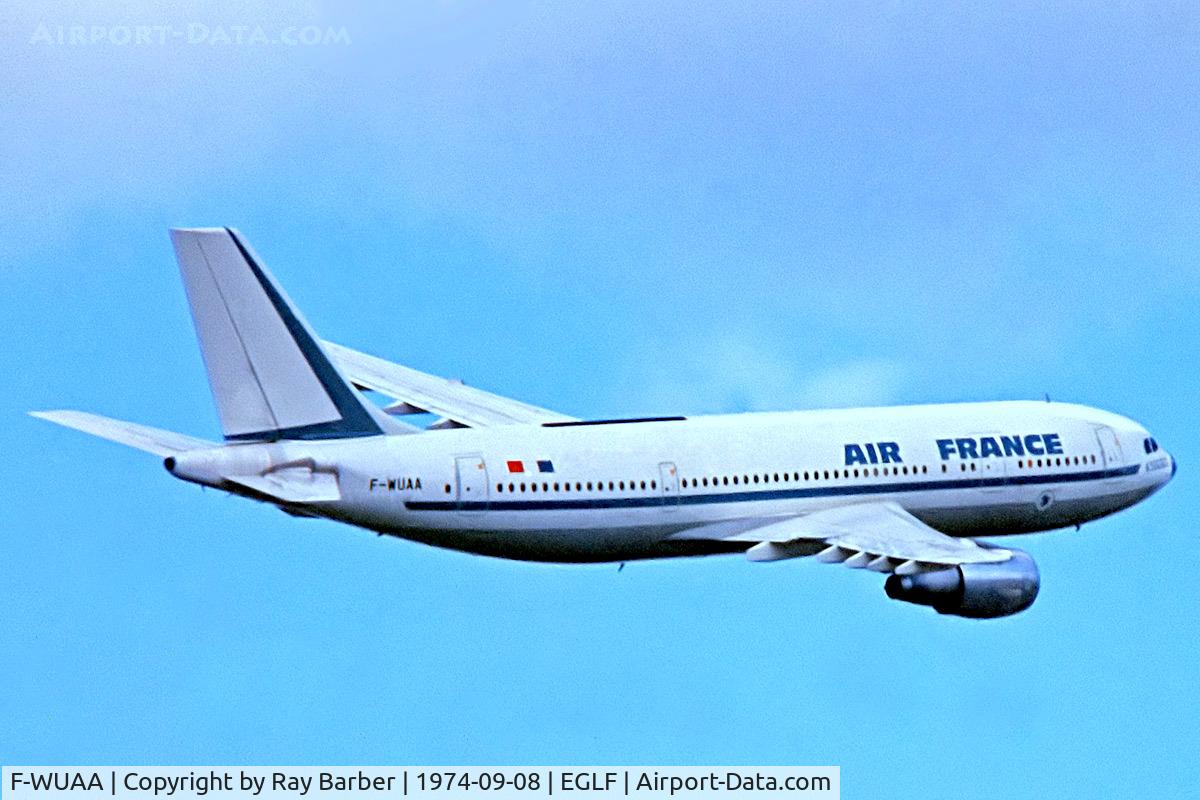F-WUAA, 1973 Airbus A300B2-1C C/N 4, Airbus A300B2-1C [004] (Airbus Industries) Farnborough~G 08/09/1974. From a slide. Wearing Air France colours .