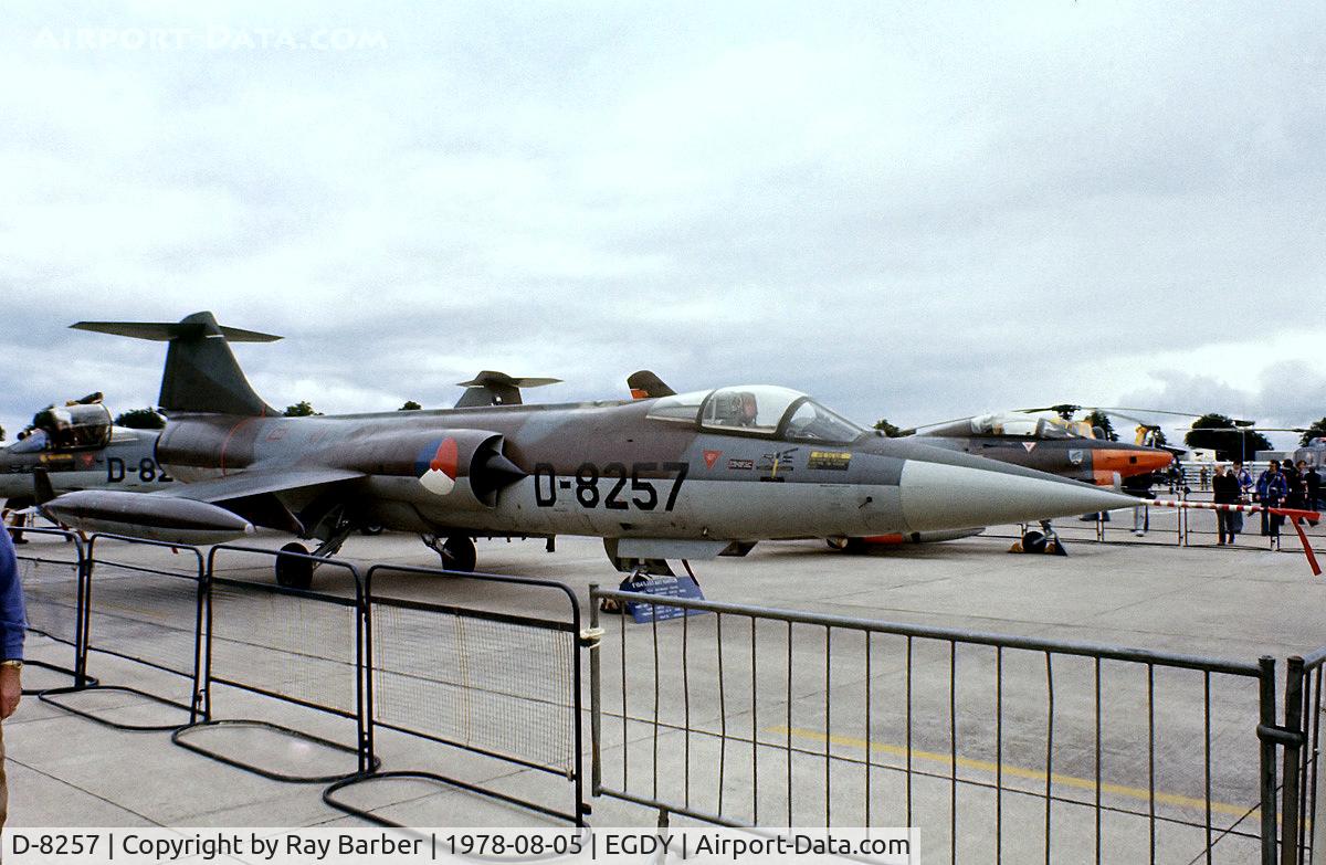 D-8257, Lockheed F-104G Starfighter C/N 683-8257, Lockheed F-104G Starfighter [683-8257] (Royal Netherlands Air Force) RNAS Yeovilton~G 05/08/1978. From a slide.