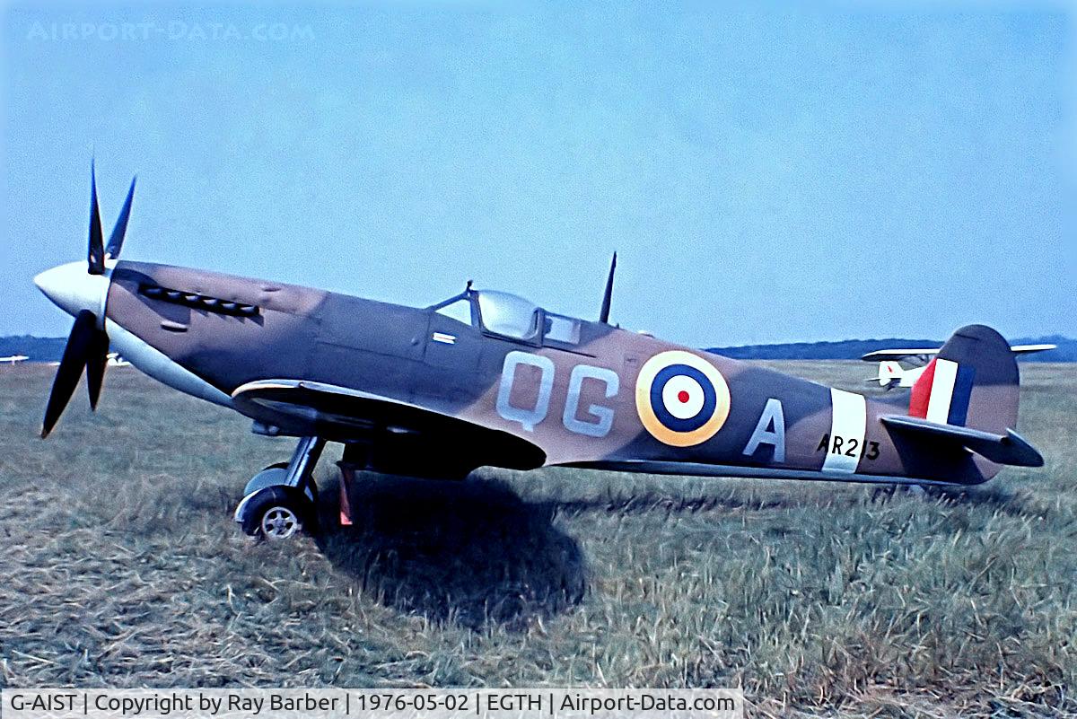 G-AIST, 1941 Supermarine 300 Spitfire Mk1A C/N WASP/20/2, Supermarine Spitfire Mk.Ia [WASP/20/2] Booker~G 02/05/1976. From a slide.