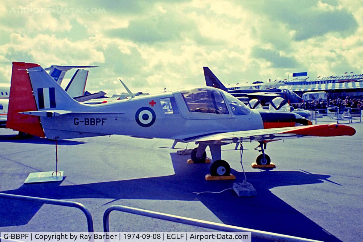 G-BBPF, 1974 Scottish Aviation Bulldog Series 120 Model 123 C/N BH120/282, Scottish Aviation SA.120-123 Bulldog [BH120/282] (Scottish Aviation) Farnborough~G 08/09/1974. From a slide. for the Nigerian Air Force.