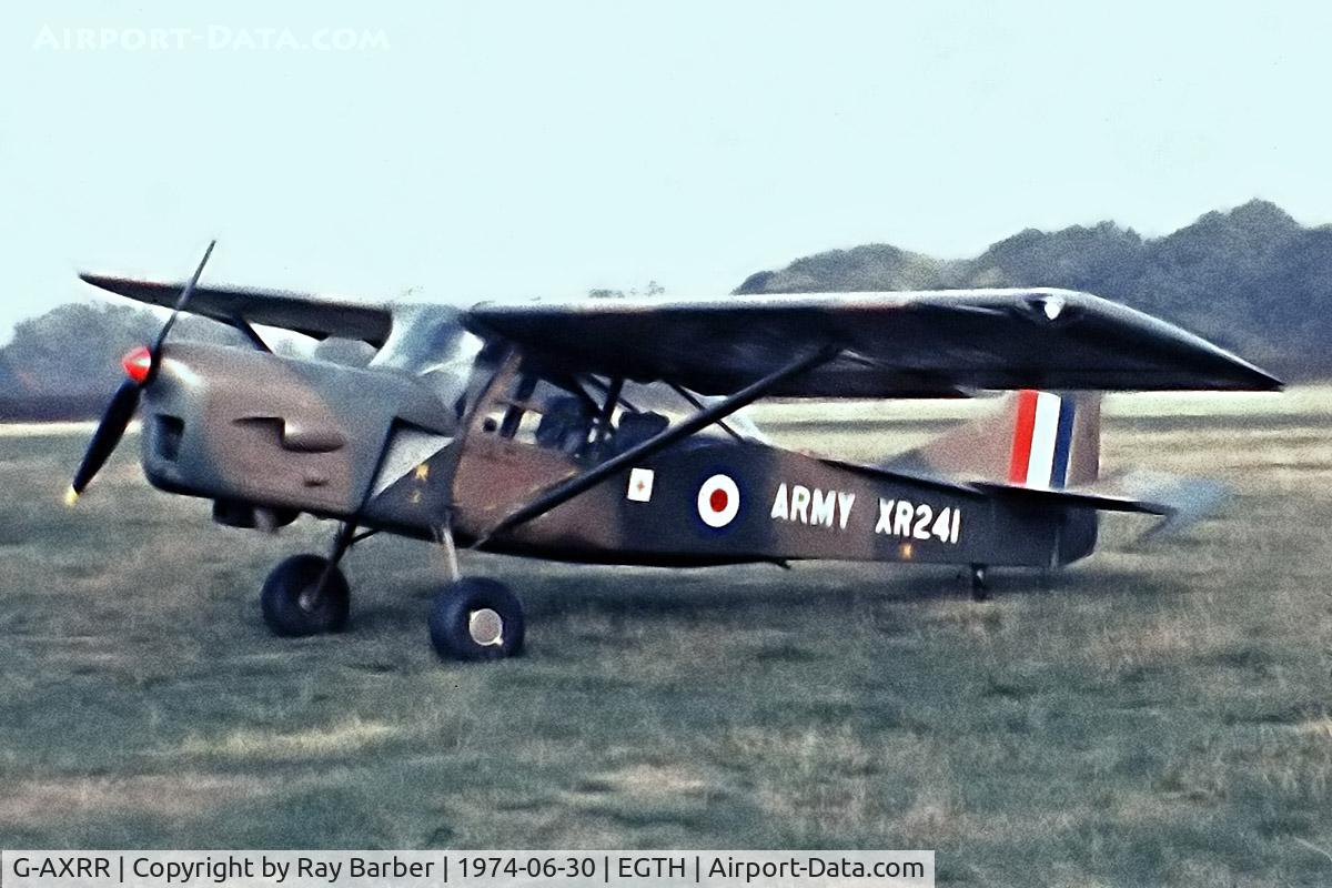 G-AXRR, 1962 Auster AOP.9 C/N AUS/178, Auster AOP.9 [B5/10/178] Old Warden~G 30/06/1974. From a slide. Marked XR241 Former military registration.