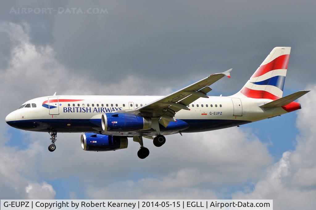 G-EUPZ, 2001 Airbus A319-131 C/N 1510, On short finals at LHR