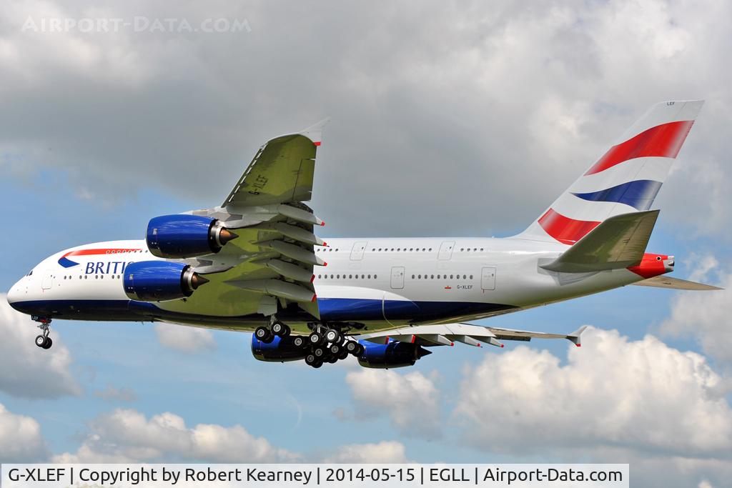 G-XLEF, 2013 Airbus A380-841 C/N 151, On short finals at LHR