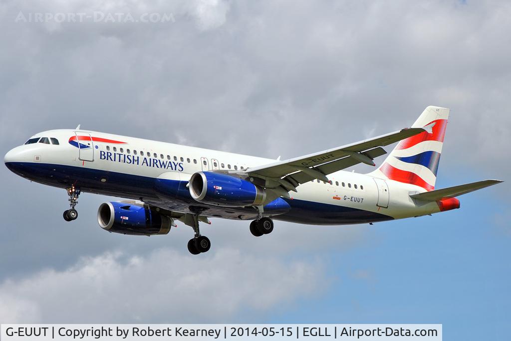G-EUUT, 2007 Airbus A320-232 C/N 3314, On short finals at LHR