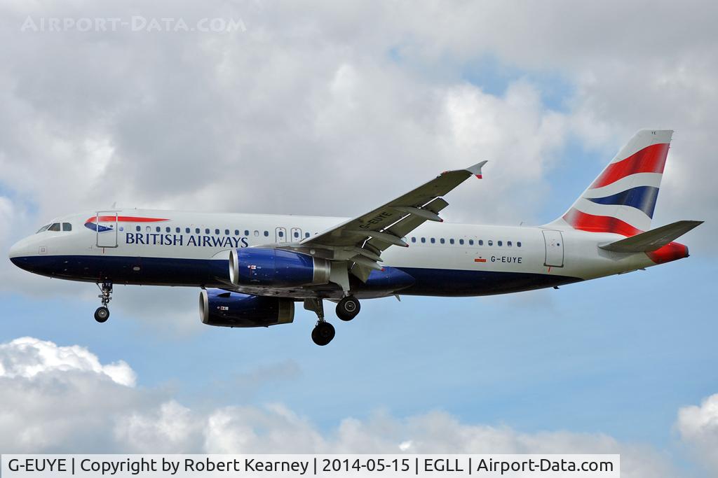 G-EUYE, 2009 Airbus A320-232 C/N 3912, On short finals at LHR