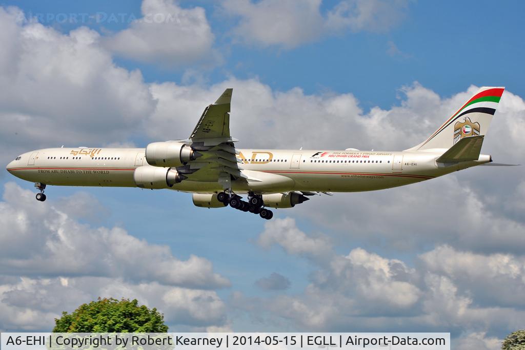 A6-EHI, 2008 Airbus A340-642X C/N 929, On short finals at LHR