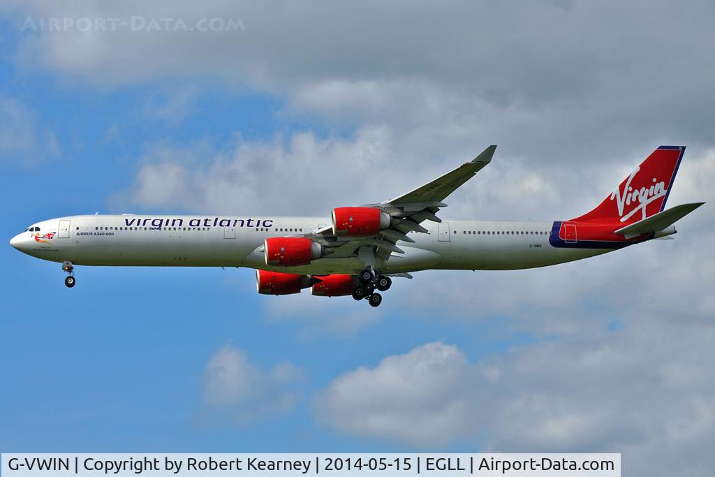 G-VWIN, 2006 Airbus A340-642 C/N 736, On short finals at LHR