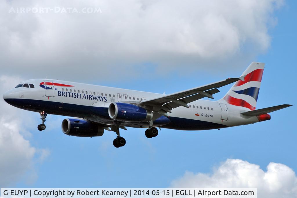 G-EUYP, 2013 Airbus A320-232 C/N 5784, On short finals at LHR