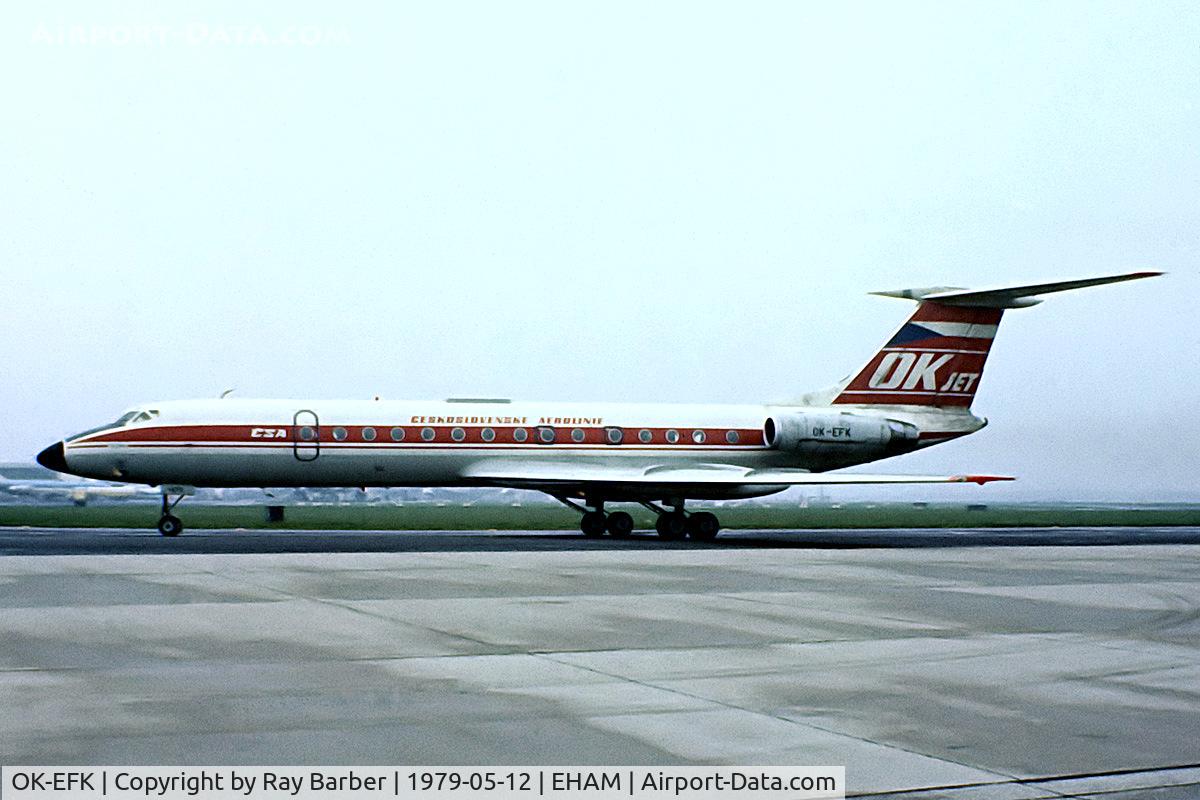 OK-EFK, 1974 Tupolev Tu-134A C/N 4323130, Tupolev TU-134A [23130] (CSA Czech Airlines) Amsterdam-Schiphol~PH 12/05/1979. From a slide.