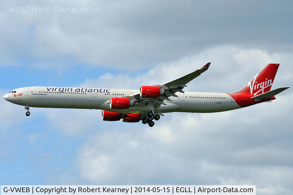 G-VWEB, 2006 Airbus A340-642 C/N 787, On short finals at LHR