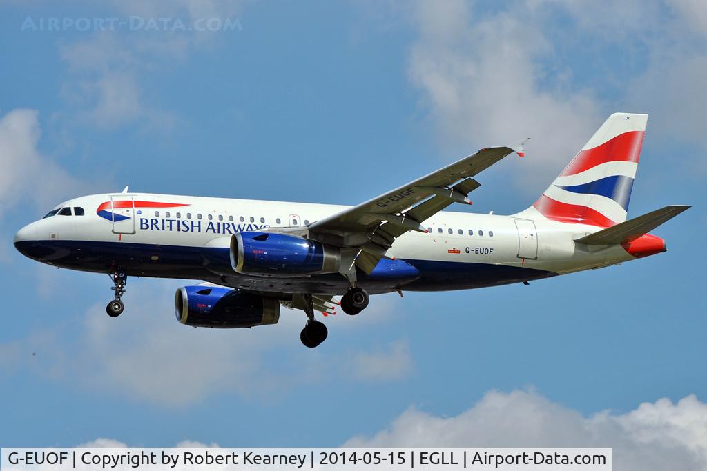 G-EUOF, 2001 Airbus A319-131 C/N 1590, On short finals at LHR