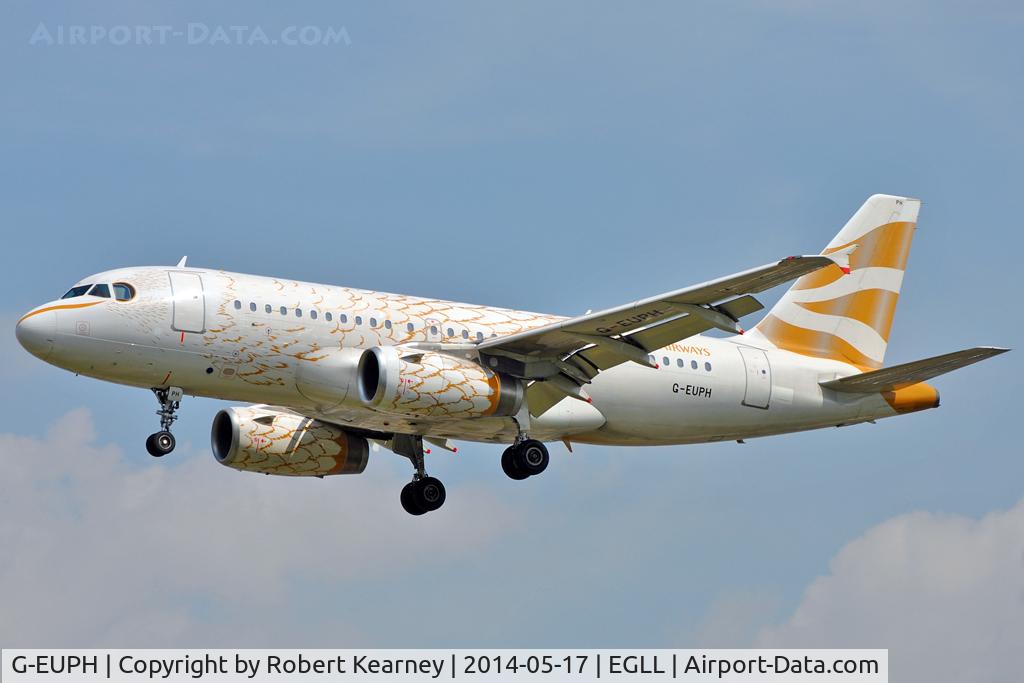 G-EUPH, 2000 Airbus A319-131 C/N 1225, On short finals at LHR
