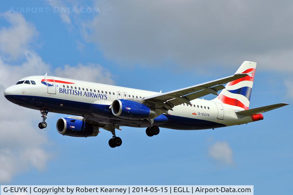 G-EUYK, 2010 Airbus A320-232 C/N 4551, On short finals at LHR