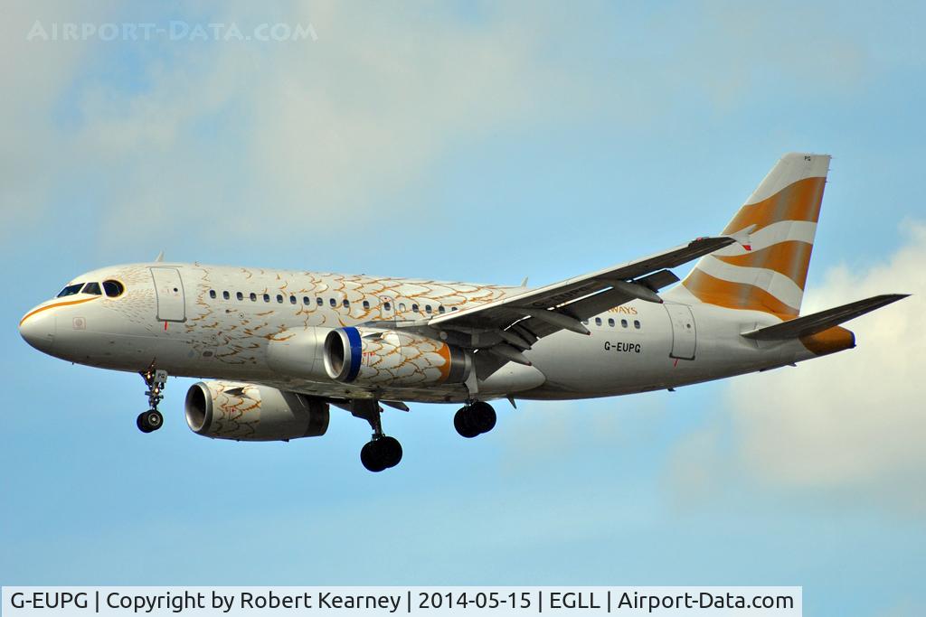 G-EUPG, 2000 Airbus A319-131 C/N 1222, On short finals at LHR