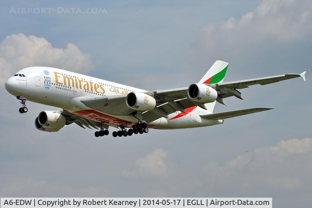 A6-EDW, 2012 Airbus A380-861 C/N 103, On short finals at LHR