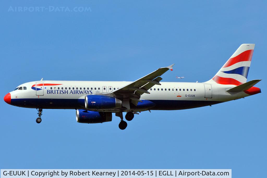 G-EUUK, 2002 Airbus A320-232 C/N 1899, On short finals at LHR